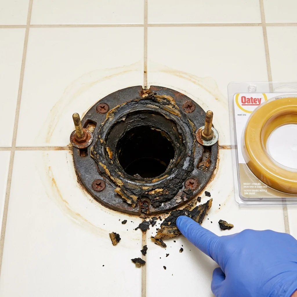 Failed wax ring showing water seepage at the base of a toilet in a Winchester, TN home