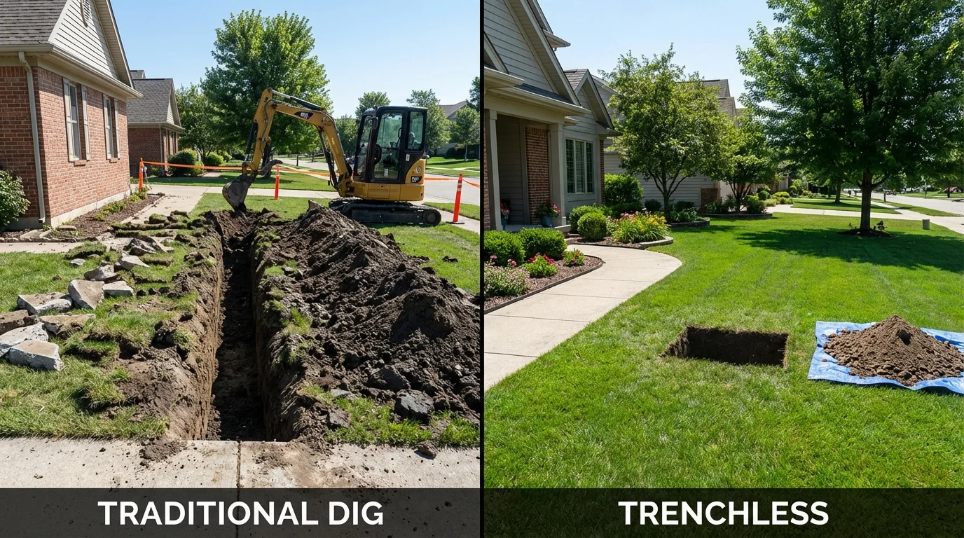 Trenchless sewer repair with minimal yard damage versus traditional excavation in Winchester, TN